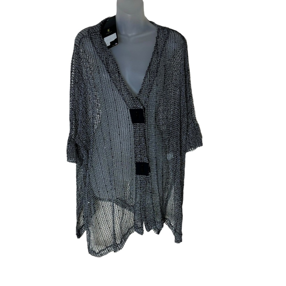 IC By Connie K Black Crochet Cardigan Top Women